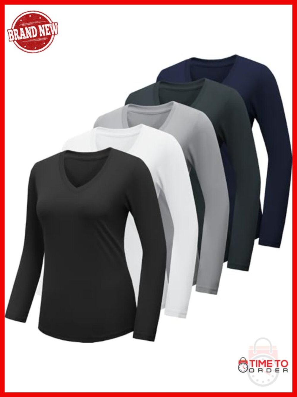 Long Sleeve V Neck Workout Shirts Moisture Wicking Quick Dry Athletic Running - Picture 1 of 5